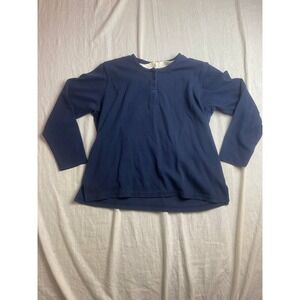 Bobbie Brooks Shirt Womens L Navy Blue Long Sleeve Henley Textured Cotton Blend